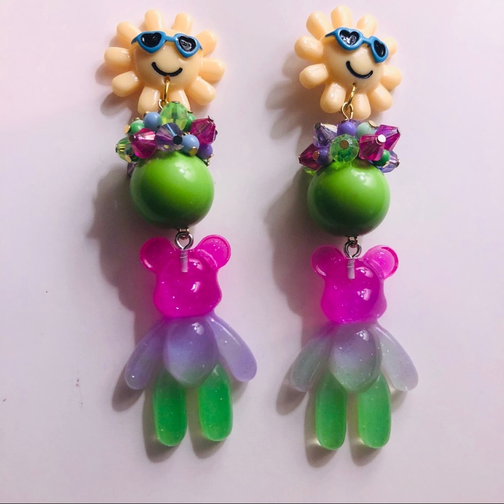 Teddy bear sunshine sun sunny sparkle earring bead